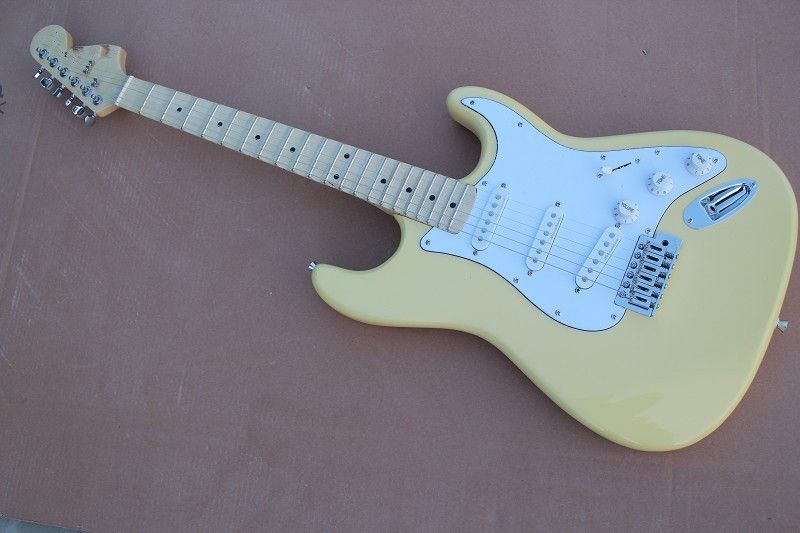 Light Yellow Color Electric Guitar Scalloped For Country Music Pros