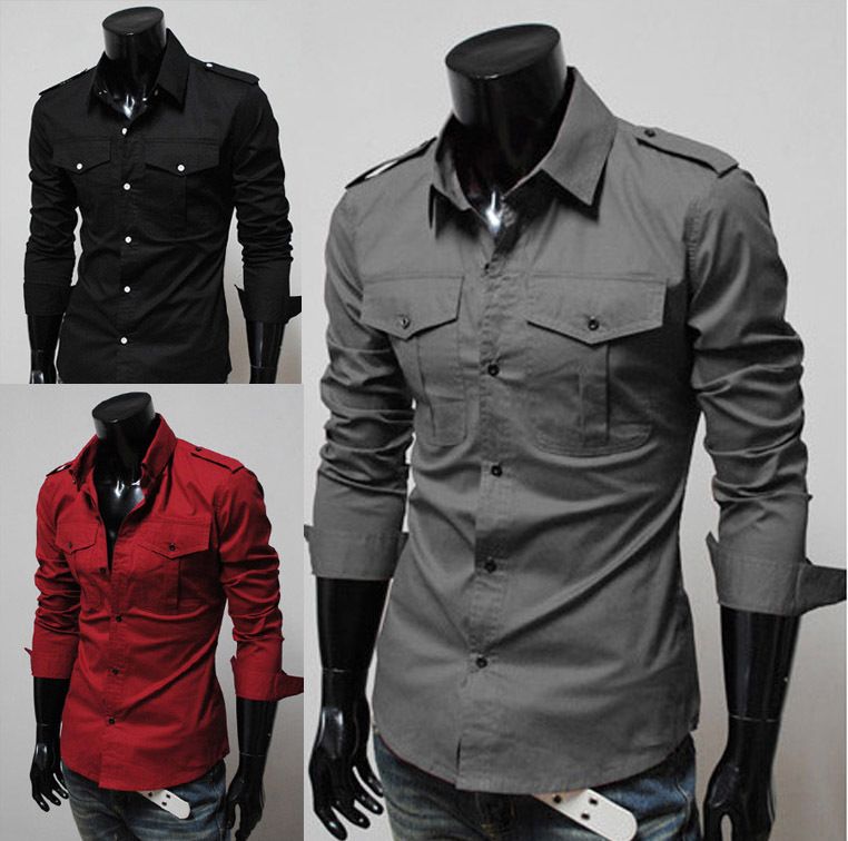 2019 2013 New Fashion Shoulder Board Shirt Pocket Casual Long ...