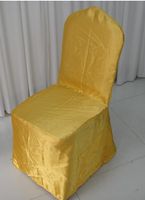 Round Top Gold Bankett Satin Chair Cover 100pcs med gratis frakt för bröllopsanvändning 5 storlek kan välja