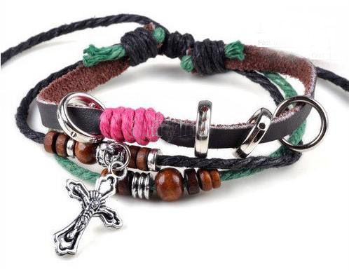 Mix order Multi stijlen 50 stuks Mannen Vrouwen Gevlochten Lederen Koord Kraal Kruis Hart Armband Polsbandje Hennep Surfer246z