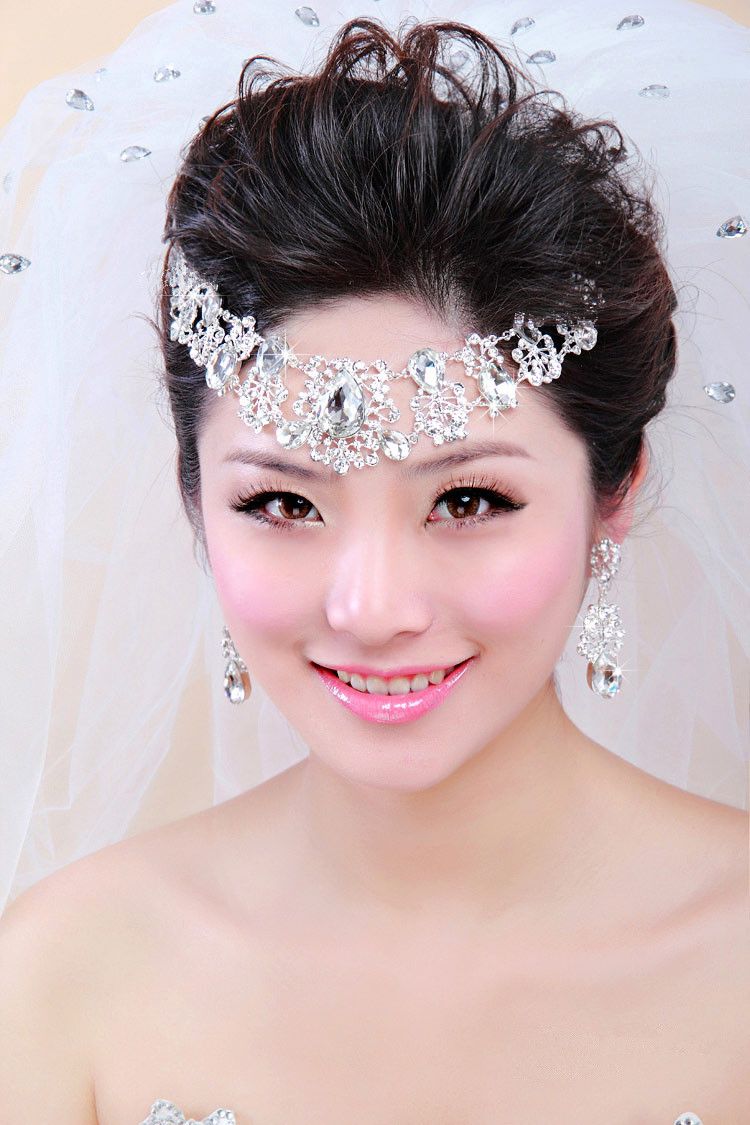 Floral Diamond Wedding Costume Necklace Earring Crystal Rhinestone Alloy Bridal Frontlet8017712