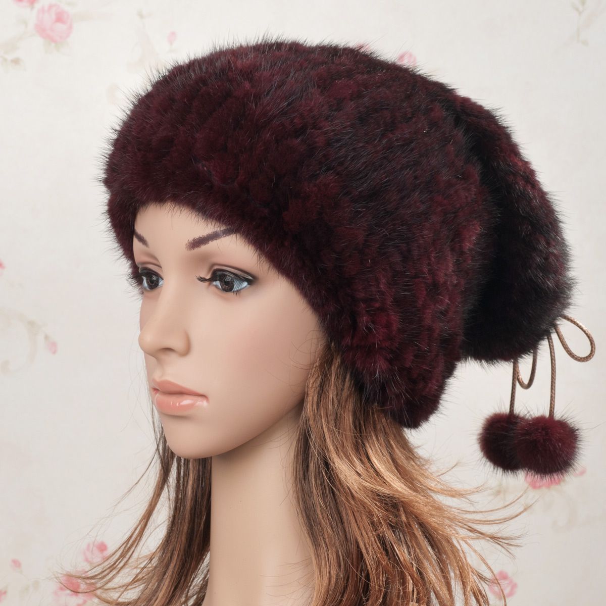 Dual Knitted Mink Hat Muffler Scarf Thermal Winter Fur Hat Womens