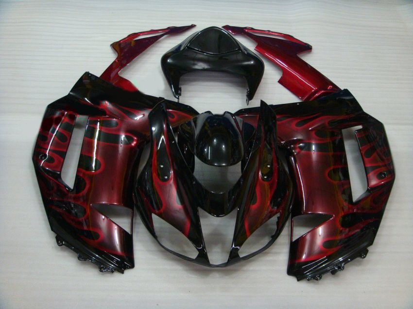 Kawasaki Ninja ZX6R Şarap kırmızı alevler siyah yarış motosiklet grenaj 2008 ZX-6R, ZX 6R 07 08 RX1k