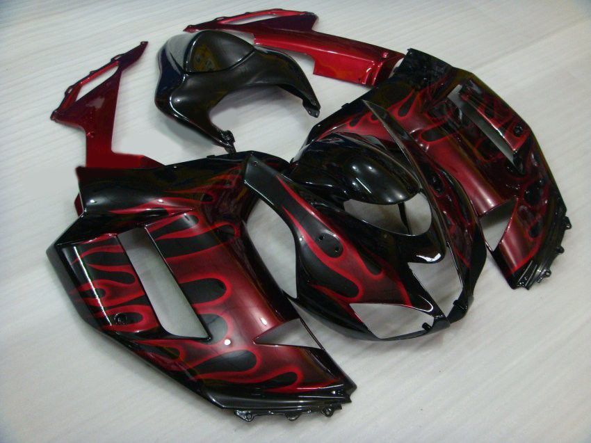 Kawasaki Ninja ZX6R Şarap kırmızı alevler siyah yarış motosiklet grenaj 2008 ZX-6R, ZX 6R 07 08 RX1k