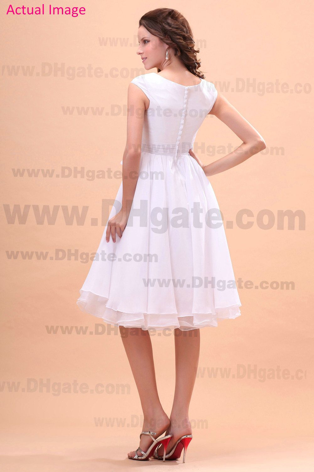2013 White Chiffon Junior Bridesmaid Dresses Bateau A Line Short Bow