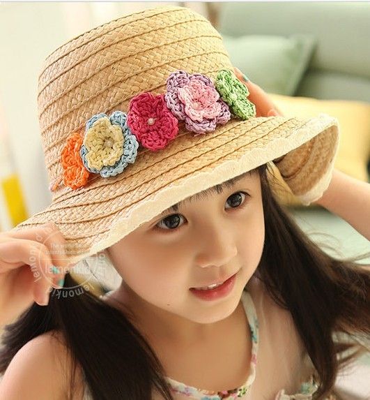 2017 Baby Girls Beach Grass Flowers Hat Children Girl's Nice Summer ...