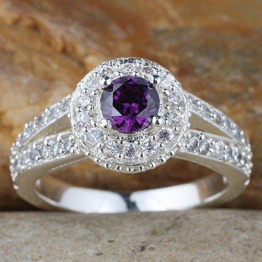 WomenS Purple Amethyst Anniversary Finger Silver Ring Size 8 Wed J8039 Factory Price From