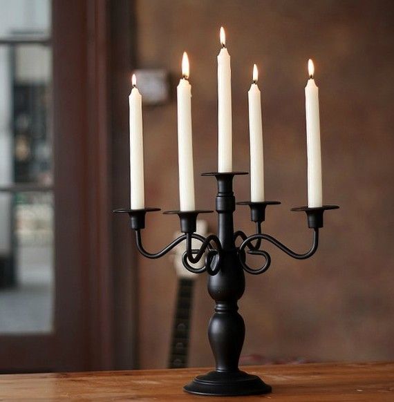 Black 5 Head Metal Taper Candle Holder For Wedding ...