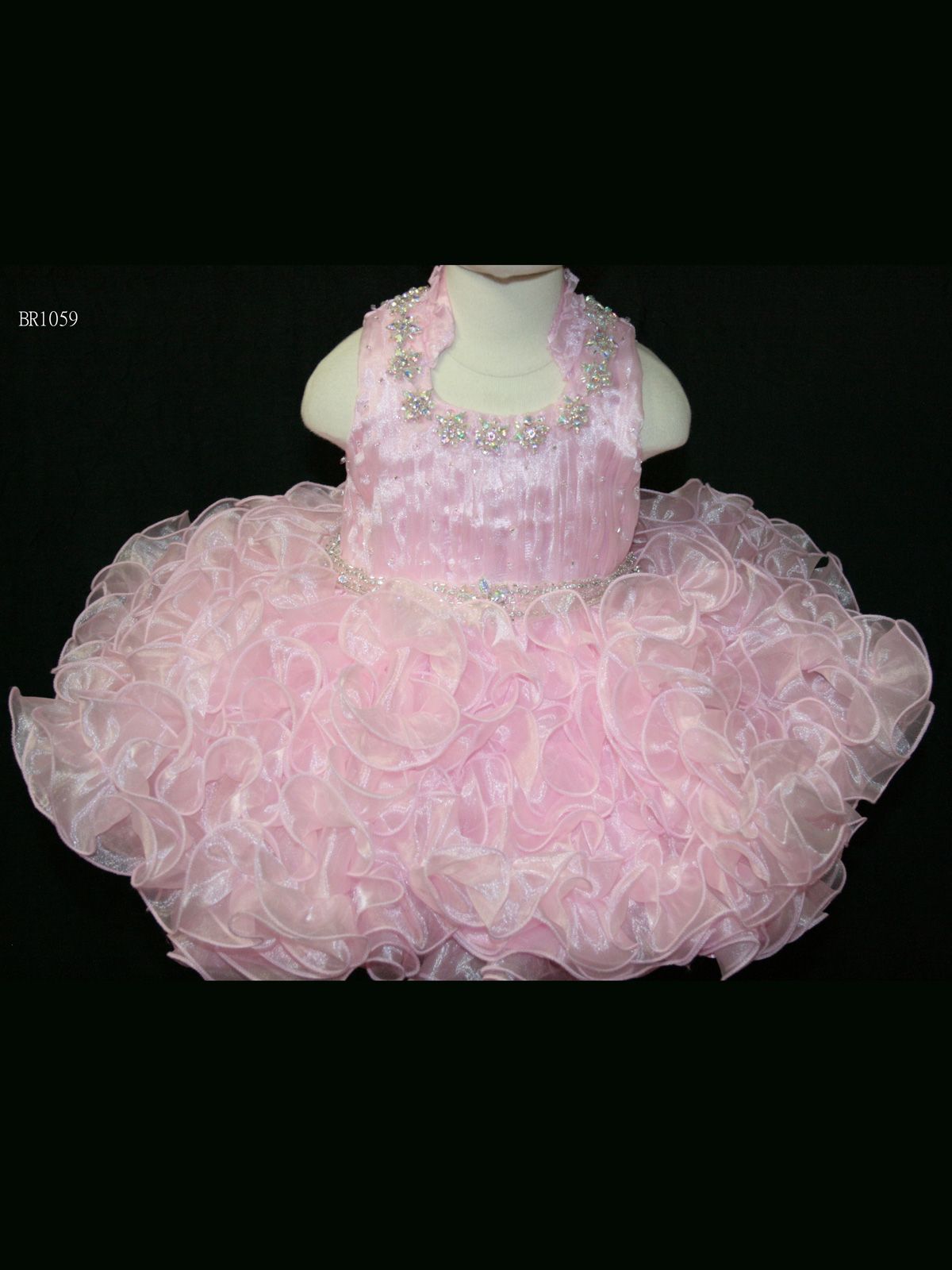 Light Pink Infant Pageant Dresses Organza High Collar Beaded Sequin