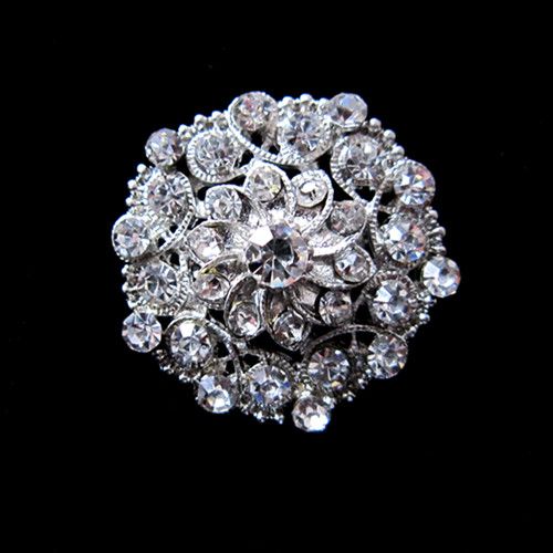 Güzel Gümüş Kaplama Rhinestone Kristal Çiçek Tasarım Küçük Yaka Pin Broş