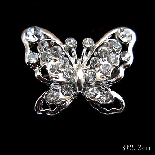 Rhodium geplateerde kleine vlinder pin broche met kristallen