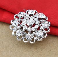 Wholesale Sparkly Silver Plated Clear Rhinestone Crystal Diamante Nice Design Small Heart Flower Brooch Party Prom Gift Pins