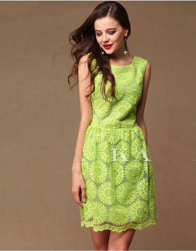 New Womens Spring/Summer 2013 Dress Embroidered Organza Sunflower Lace