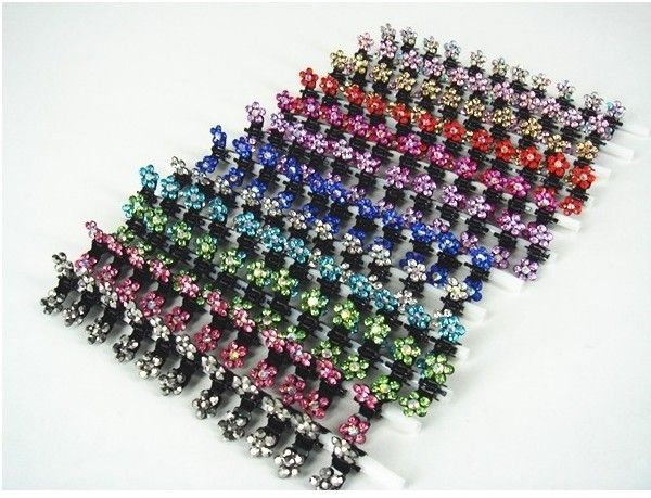 Hot Sale 100Pcs Crystal Flower Mini Hair Claw Clamp HairClip Hair Pin 12 Colours to choose