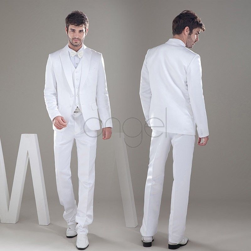 New Style White Groom Tuxedos Satin Material Groomsmen Men Wedding ...