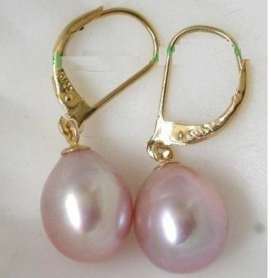 

New Fine pearl jewelry a pair of 15MM natural south sea pink purple pearl earrings 14KG
