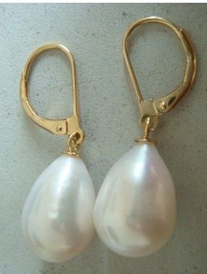 

New Fine pearl jewelry 14-16mm Australian south sea white pearl earrings 14KG, Silver
