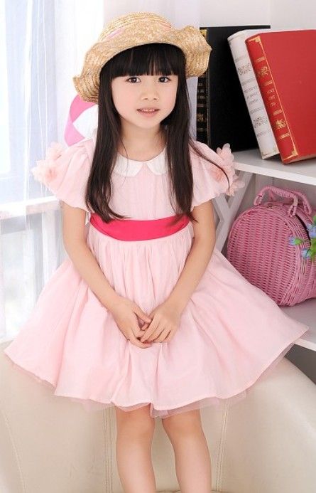 2013 Girls Dresses Puff Sleeve Princess Dress Children Flower Petals Lapel Dress Children's Clothing