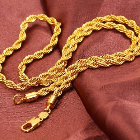 Free shipping simple fashion, men's 18K gold necklace explosion models 23.6 twisted rope knotted link chain jewelry