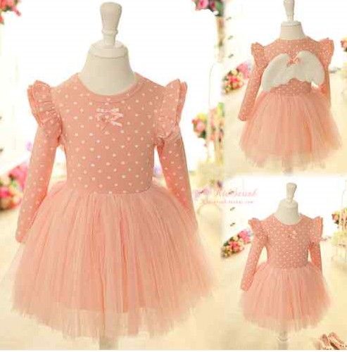 Baby Kids Girls Lace Dress Angel Wing Long Sleeve Birthday Party