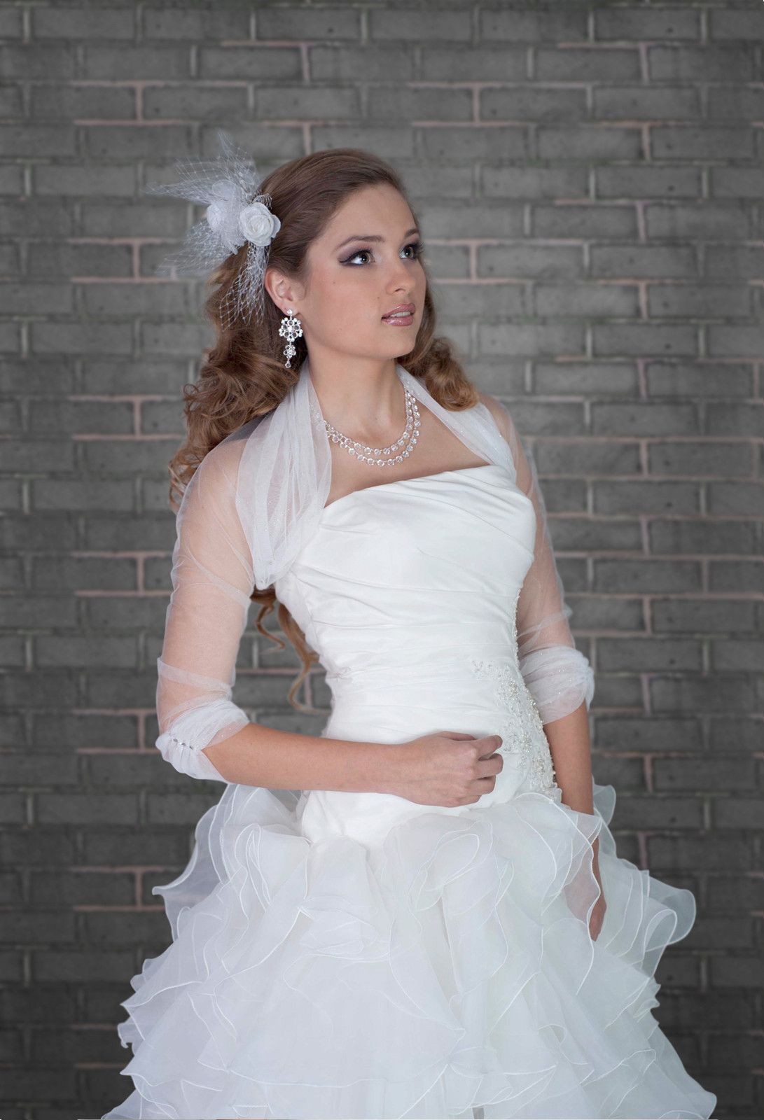 Details about   Women's Bridal Wedding White or Ivory Bolero Jacket Tulle with Lace Applique 
