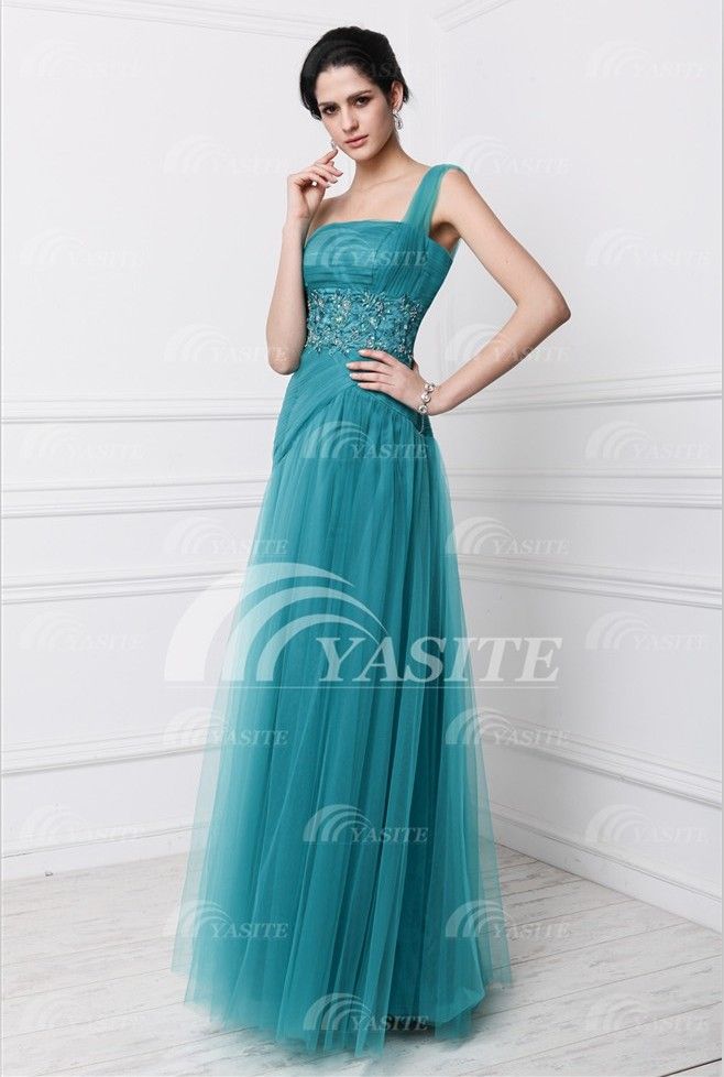2013 New Design Hotsale Elegant Style One-shoulder Floor-length Beaded Chiffon Summer Party Dress