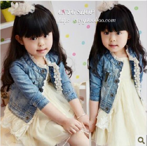 New Korea Coat Girls Fashion Coat Children Denim With Lace Outears ...