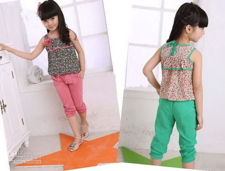 Lindo sin mangas T Camisa Casual Shorts Set niñas traje trajes de