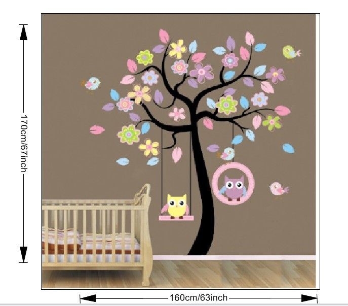 diy owl tree swing removable vinyl wall sticker decal kid room art