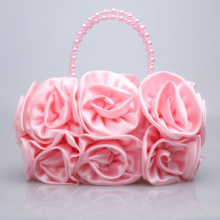 Hela damer Satin Rose Clutch Wedding Party Handväska Evening Flower Bag Välj Colors New4561780