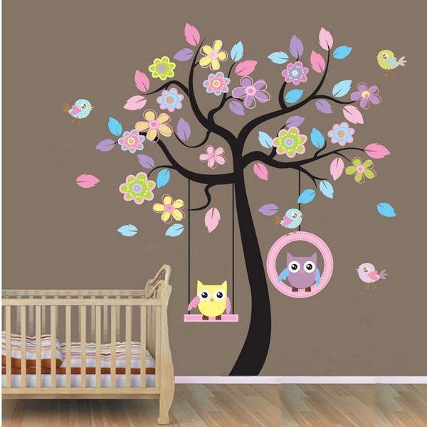 Wall Decor For Baby Room owl on swing birds flowers tree wall art decor decals kids nursery Wall Decor For Baby Room owl on swing birds flowers tree wall art decor decals kids nursery