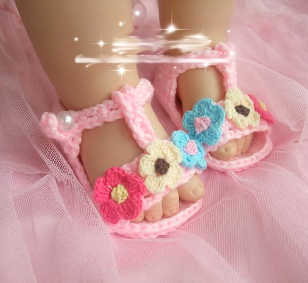 Como fazer Sandália de crochê de flores Puffy para 0-3 meses