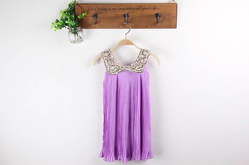 2013 Girls Dresses Fresh Chiffon Pleated Skirts Sequined Baby Doll