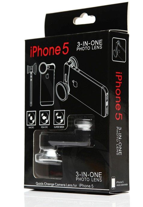 Objectif 3 en 1 Objectif Fish Eye 180 degrés + Objectif grand angle + Kit d'objectif macro pour iPhone 5/5S