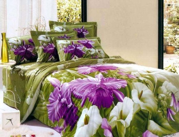Purple Green Flower Floral Bedding Comforter Set Queen Size
