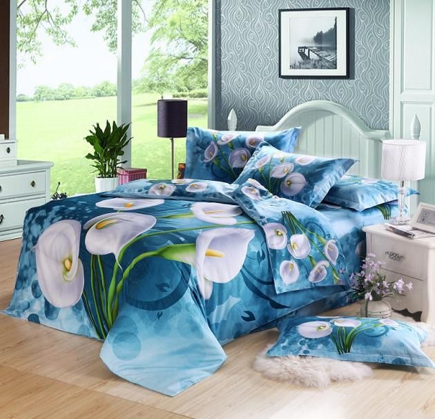 3D Blue Floral Flower Comforter Bedding Set Queen Size Duvet Cover