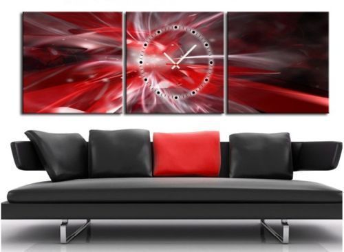 2019 red amp silver abstract canvas prints set of 3 with clock