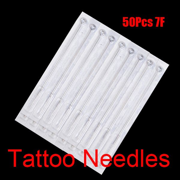 50 Adet 7F Tek Kullanımlık Steril Dövme İğneler Dövme Tabancası Mürekkep Fincan İpuçları Kitleri Için 7 Düz Shader