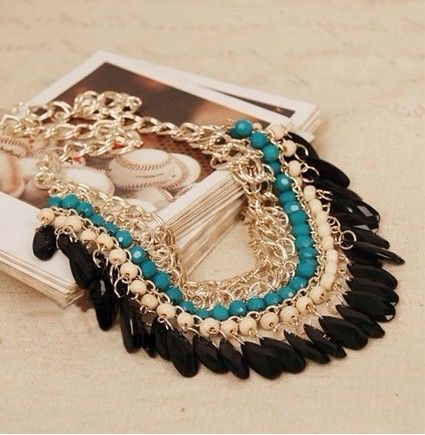 Nuove collane di chocker di moda gemme a strati oro a strati oro perle in legno perle di legno