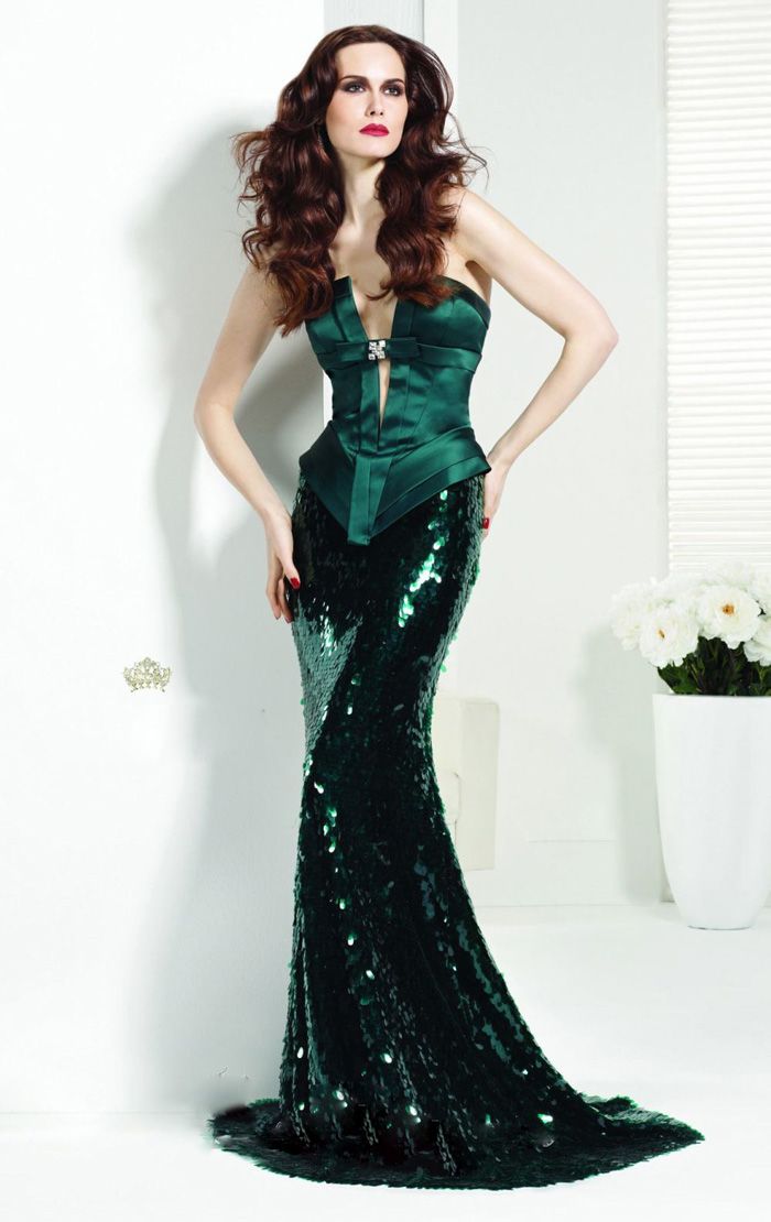 sea green sequins net designer gown