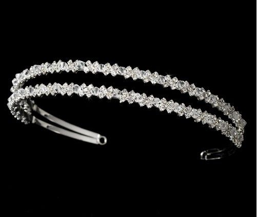 In stock Silver plated Dazzling double row rhinestone simple bridal crystal headband Classic High Quality Prom Party Hair Accessory