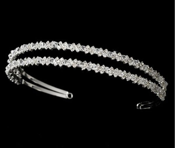 

In stock Silver plated Dazzling double row rhinestone simple bridal crystal headband 2017 Classic High Quality Prom Party Hair Accessory