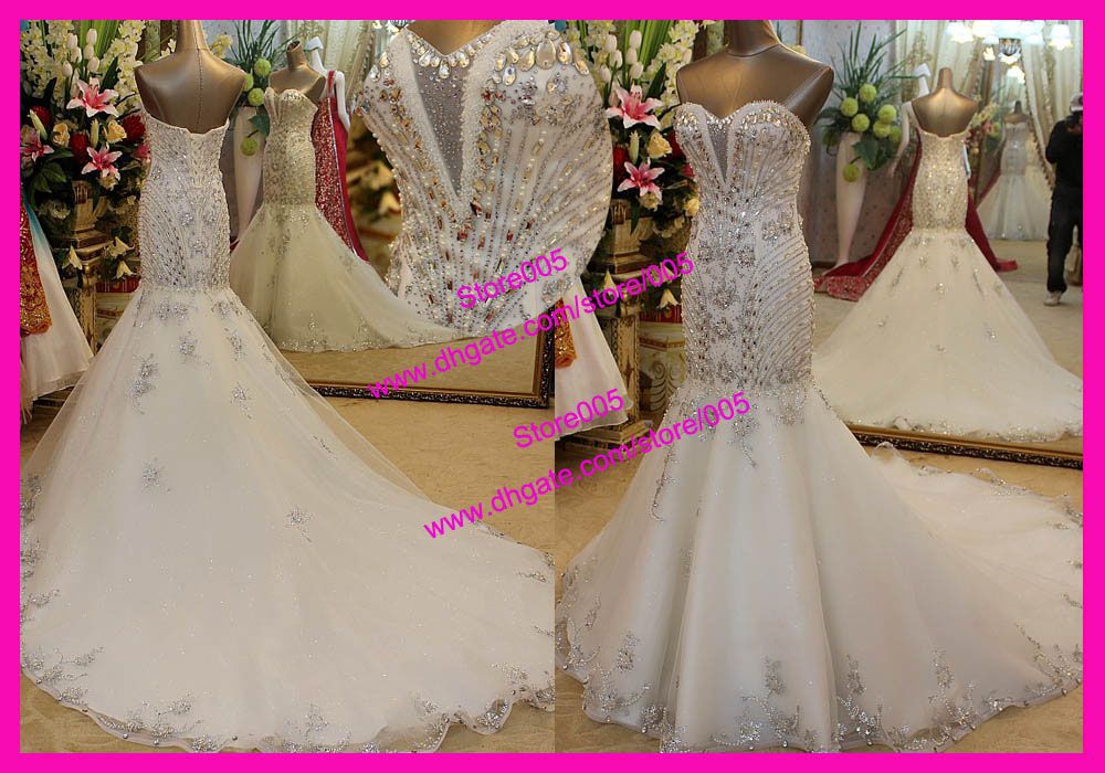 Real Photo Luxury Crystals Strapless Mermaid Bridal ...