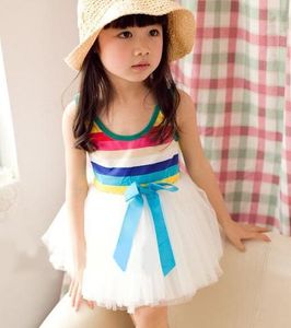 4pcs * 여름 소녀의 무지개 드레스 아기 드레스 어린이 스커트 소녀 활 와이드 스트라이프 투투 스커트