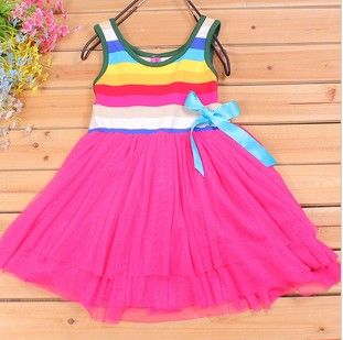 4 adet * Bebek Kız Güneş elbise Gökkuşağı elbise Kek Elbiseler Geniş Şerit Kolsuz Yaz Toddler Tutu dres