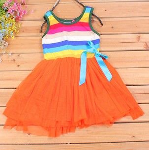 *Baby Girls Sun dress Rainbow dress Cake Dresses Wide Stripe Sleeveless Summer Toddler Tutu dres