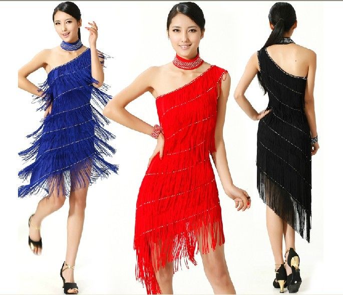 Women Latin Dance Tassel Slim Skirt Costume Ballroom Dancing Cocktail