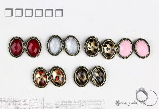 Boucle d'oreille camée Vintage, ellipse, léopard, rouge, bleu, avec diamant, mélange de couleurs au hasard, es, 40 pièces, 1634404