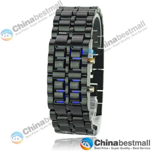 Specialpris LED -klocka Fashion Lava Style Iron Faceless Red Blue Digital Watch Armband Binary LED -handledsur för Man Women Gold