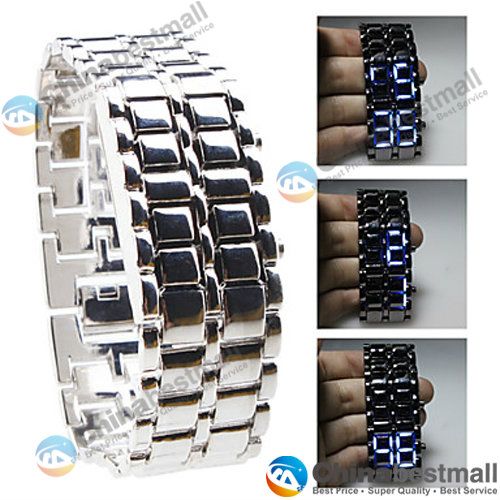 Special Price LED Watch Fashion Lava Style Iron Faceless Red Blue Digital Watch Bracelet Binary LED Wrist Watches for Man Women Gold